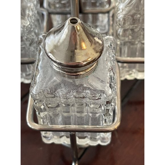 Glass Condiment Set Vintage Holder Pressed Glass Table - Picture 4 of 10
